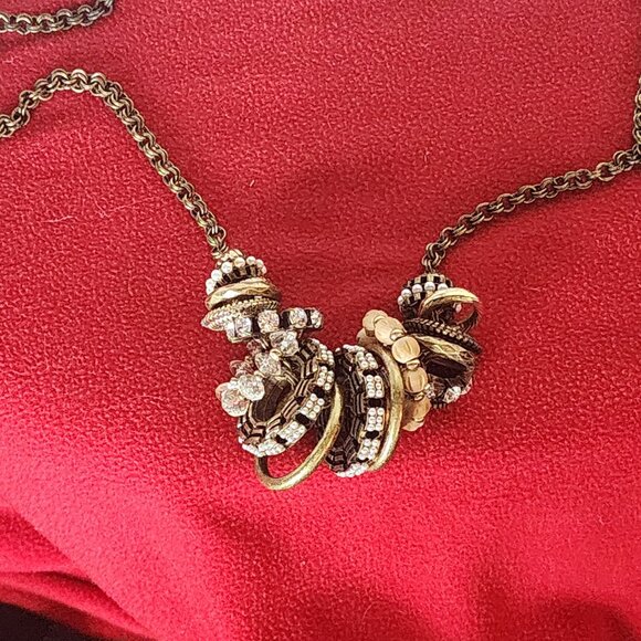 Chico's Mixed Metal Brass Rhinestone Wood Stacking Ring Bead 39" Rolo Necklace - Picture 12 of 16